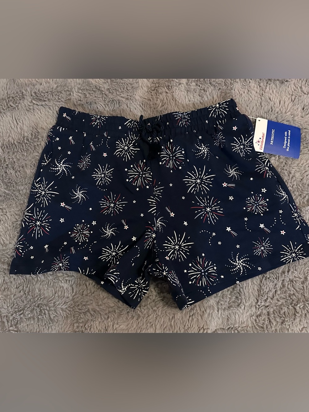 Girls Navy Fireworks Print Lounge Shorts- Walmart-Patriotic